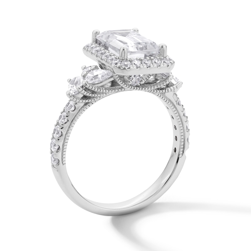 Main Image 2 of Emmy London 3.50 CT. T.W. Emerald-Cut Certified Lab-Created Diamond Frame Tri-Sides Engagement Ring in 18K White Gold