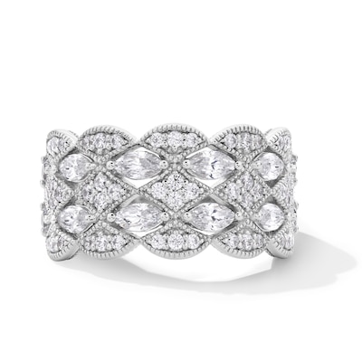 Emmy London 1.25 CT. T.W. Marquise and Round Certified Lab-Created Diamond Multi-Row Anniversary Band in 18K White Gold