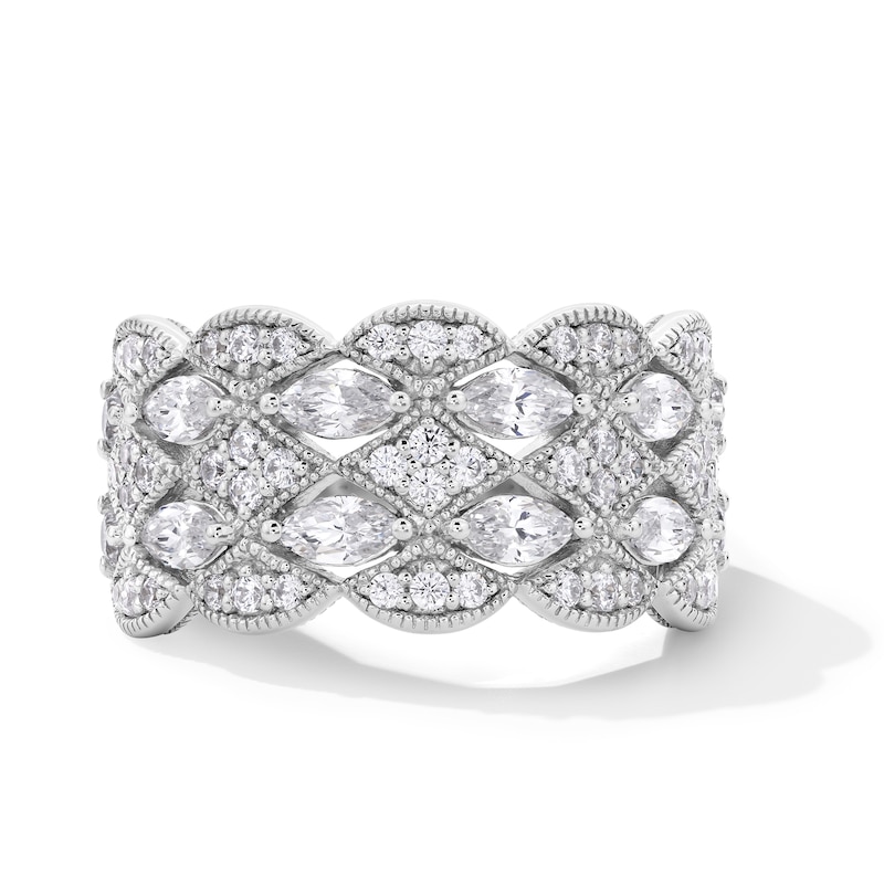 Main Image 1 of Emmy London 1.25 CT. T.W. Marquise and Round Certified Lab-Created Diamond Multi-Row Anniversary Band in 18K White Gold