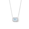 Thumbnail Image 1 of Emerald-Cut Aquamarine and White Lab-Created Sapphire Frame Sideways Necklace in Sterling Silver