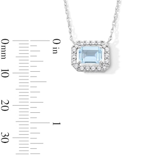 Emerald-Cut Aquamarine and White Lab-Created Sapphire Frame Sideways Necklace in Sterling Silver