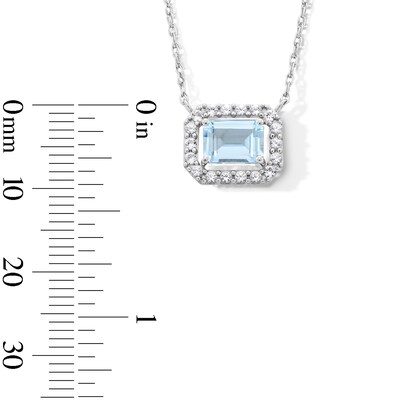 Emerald-Cut Aquamarine and White Lab-Created Sapphire Frame Sideways Necklace in Sterling Silver