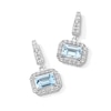 Thumbnail Image 1 of Emerald-Cut Aquamarine and White Lab-Created Sapphire Frame Drop Earrings in Sterling Silver