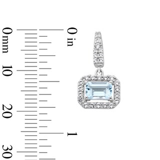 Emerald-Cut Aquamarine and White Lab-Created Sapphire Frame Drop Earrings in Sterling Silver