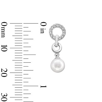 5.0mm Freshwater Cultured Pearl and White Lab-Created Sapphire Drop Earrings in Sterling Silver