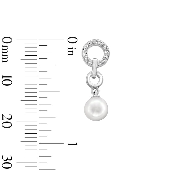 5.0mm Freshwater Cultured Pearl and White Lab-Created Sapphire Drop Earrings in Sterling Silver