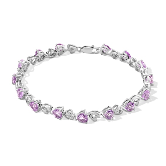 5.0mm Heart-Shaped Pink Quartz Link Bracelet in Sterling Silver - 7.25”