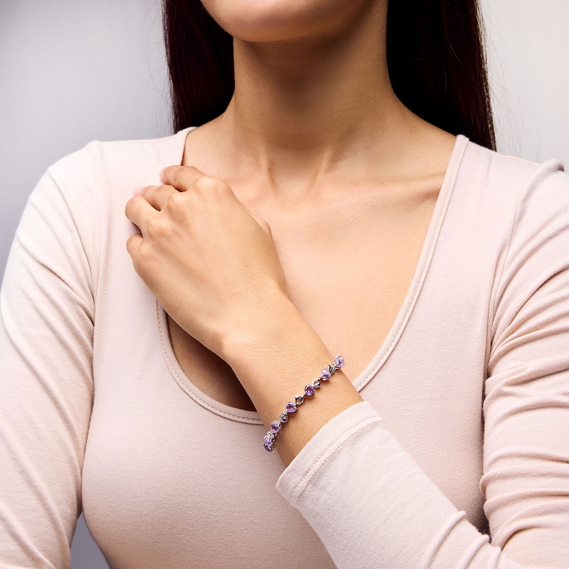 Main Image 2 of 5.0mm Heart-Shaped Pink Quartz Link Bracelet in Sterling Silver - 7.25”