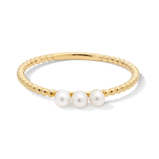 Freshwater Cultured Pearl Three Stone Beaded Ring in 10K Gold