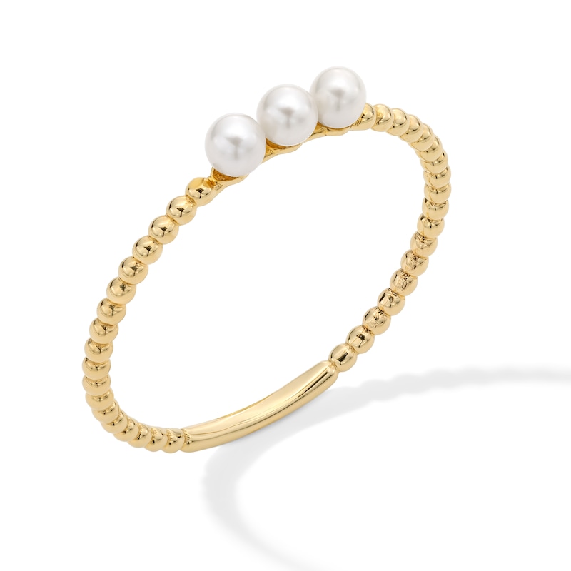 Freshwater Cultured Pearl Three Stone Beaded Ring in 10K Gold