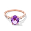 Thumbnail Image 1 of Oval Amethyst and 0.29 CT. T.W. Diamond Collar Ring in 10K Rose Gold