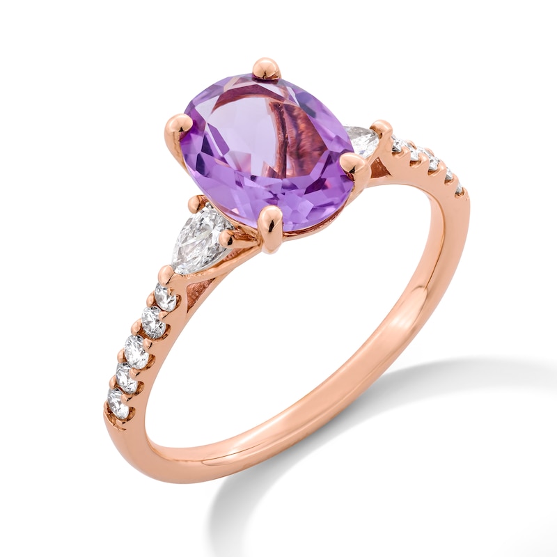 Main Image 3 of Oval Amethyst and 0.29 CT. T.W. Diamond Collar Ring in 10K Rose Gold