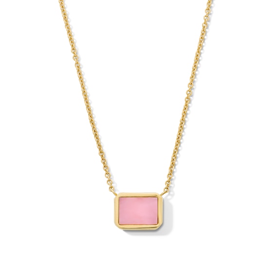 Baguette-Cut Pink Opal Sideways Necklace in 10K Gold - 17”