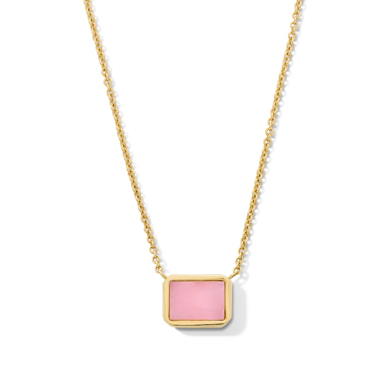 Baguette-Cut Pink Opal Sideways Necklace in 10K Gold - 17”