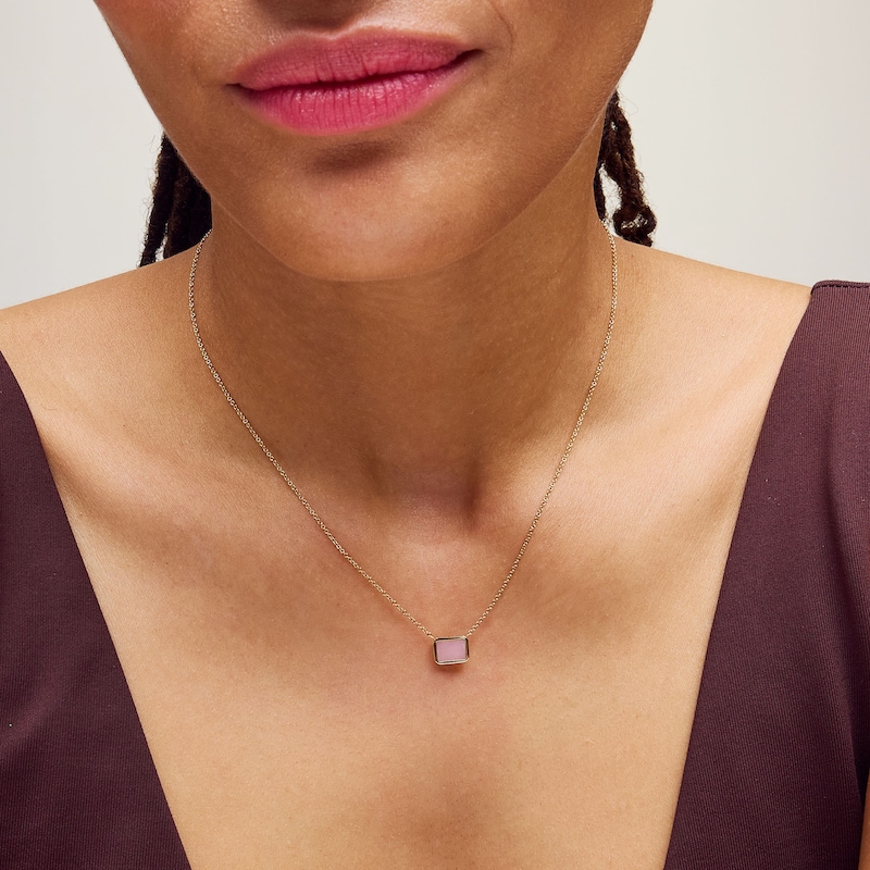 Baguette-Cut Pink Opal Sideways Necklace in 10K Gold - 17”