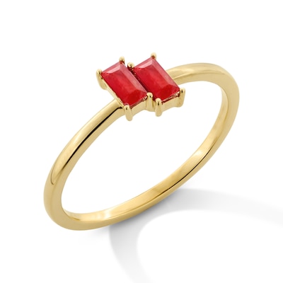 Baguette-Cut Certified Ruby Toi et Moi Ring in 10K Gold