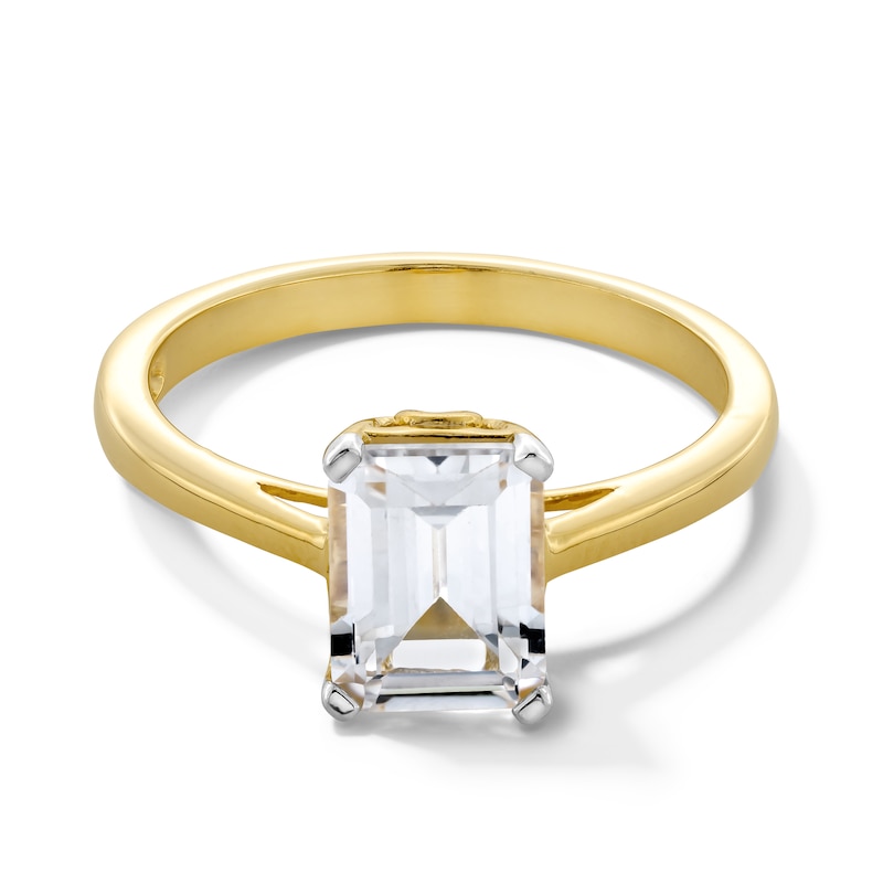 Main Image 1 of Emerald-Cut White Lab-Created Sapphire Solitaire Ring in 10K Gold