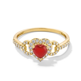 5.0mm Heart-Shaped Certified Ruby and 0.25 CT. T.W. Diamond Frame Collar Ring in 10K Gold