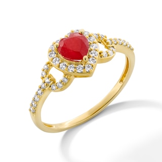 5.0mm Heart-Shaped Certified Ruby and 0.25 CT. T.W. Diamond Frame Collar Ring in 10K Gold