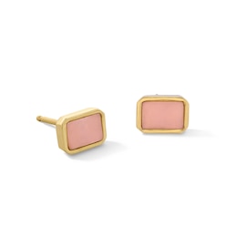 Baguette-Cut Pink Opal Stud Earrings in 10K Gold