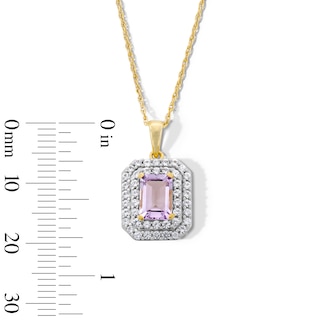 Emerald-Cut Amethyst and White Lab-Created Sapphire Double Frame Pendant in 10K Gold