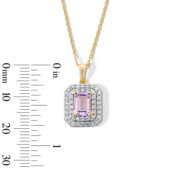 Emerald-Cut Amethyst and White Lab-Created Sapphire Double Frame Pendant in 10K Gold