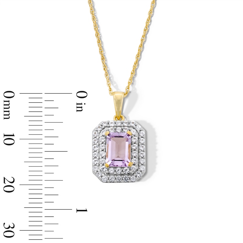 Main Image 3 of Emerald-Cut Amethyst and White Lab-Created Sapphire Double Frame Pendant in 10K Gold