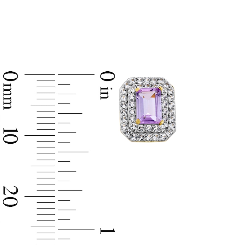 Emerald-Cut Amethyst and White Lab-Created Sapphire Double Frame Stud Earrings in 10K Gold