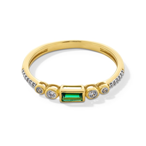 Baguette-Cut Lab-Created Emerald and White Lab-Created Sapphire Stackable Ring in 10K Gold