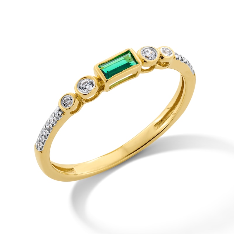 Baguette-Cut Lab-Created Emerald and White Lab-Created Sapphire Stackable Ring in 10K Gold