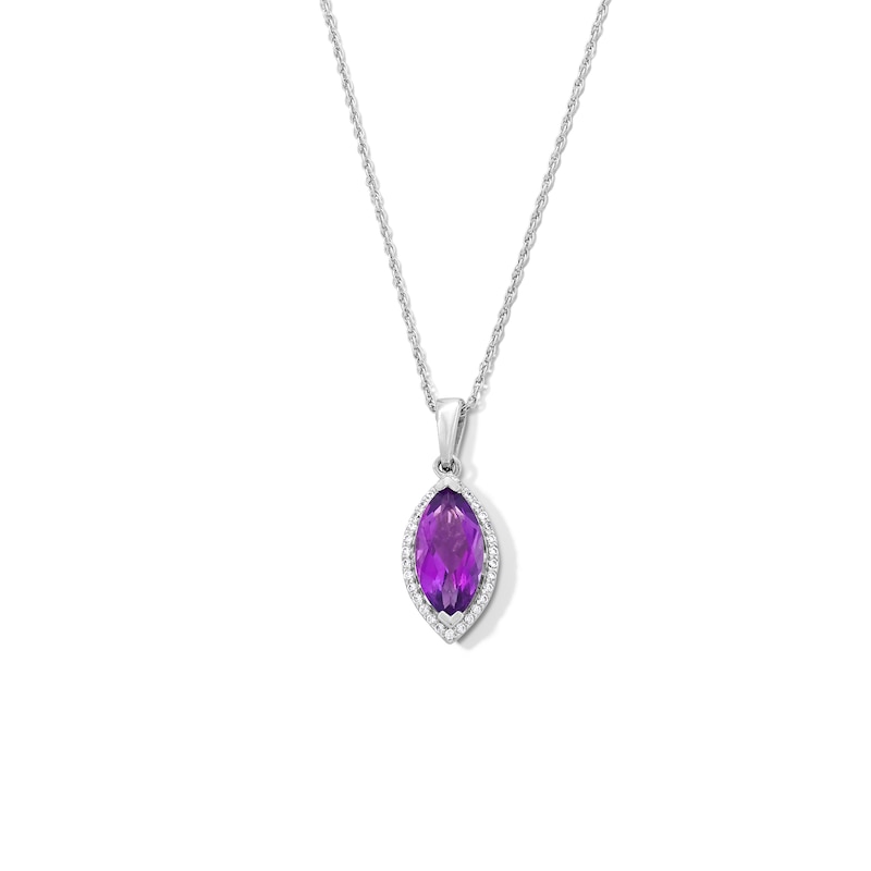 Main Image 1 of Marquise-Cut Amethyst and White Lab-Created Sapphire Frame Pendant in Sterling Silver