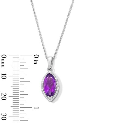 Marquise-Cut Amethyst and White Lab-Created Sapphire Frame Pendant in Sterling Silver