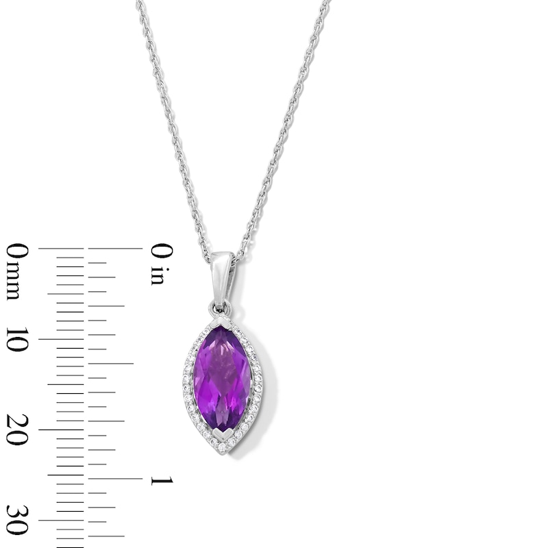 Marquise-Cut Amethyst and White Lab-Created Sapphire Frame Pendant in Sterling Silver