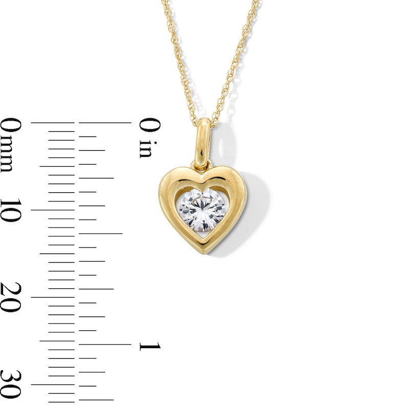 5.0mm White Lab-Created Sapphire Solitaire Heart Frame Pendant in 10K Gold