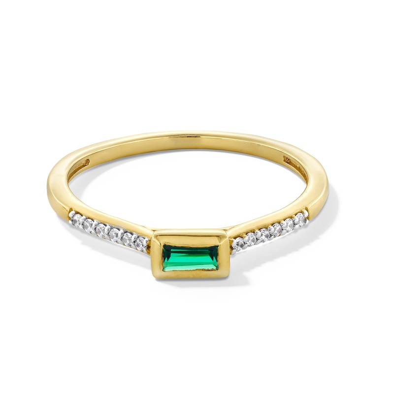 Baguette-Cut Lab-Created Emerald and White Lab-Created Sapphire Sideways Stackable Ring in 10K Gold