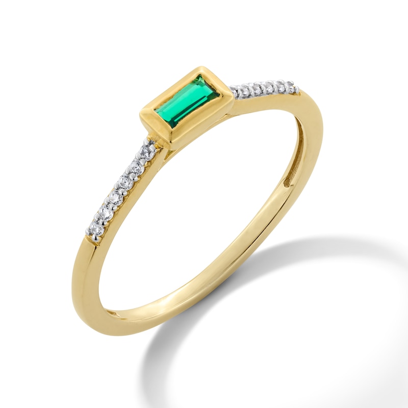 Baguette-Cut Lab-Created Emerald and White Lab-Created Sapphire Sideways Stackable Ring in 10K Gold