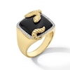 Cushion-Cut Onyx and 0.25 CT. T.W. Diamond Frame Snake Signet Ring in 10K Gold