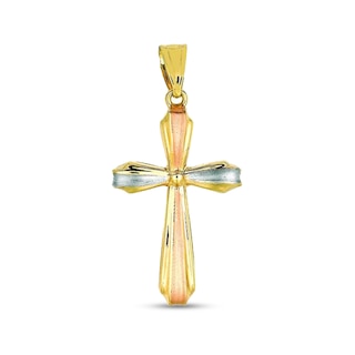 Flared Cross Necklace Charm in Hollow 14K Tri-Tone Gold