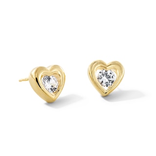 4.0mm White Lab-Created Sapphire Solitaire Heart Frame Stud Earrings in 10K Gold