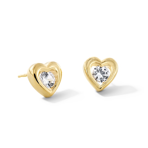 4.0mm White Lab-Created Sapphire Solitaire Heart Frame Stud Earrings in 10K Gold