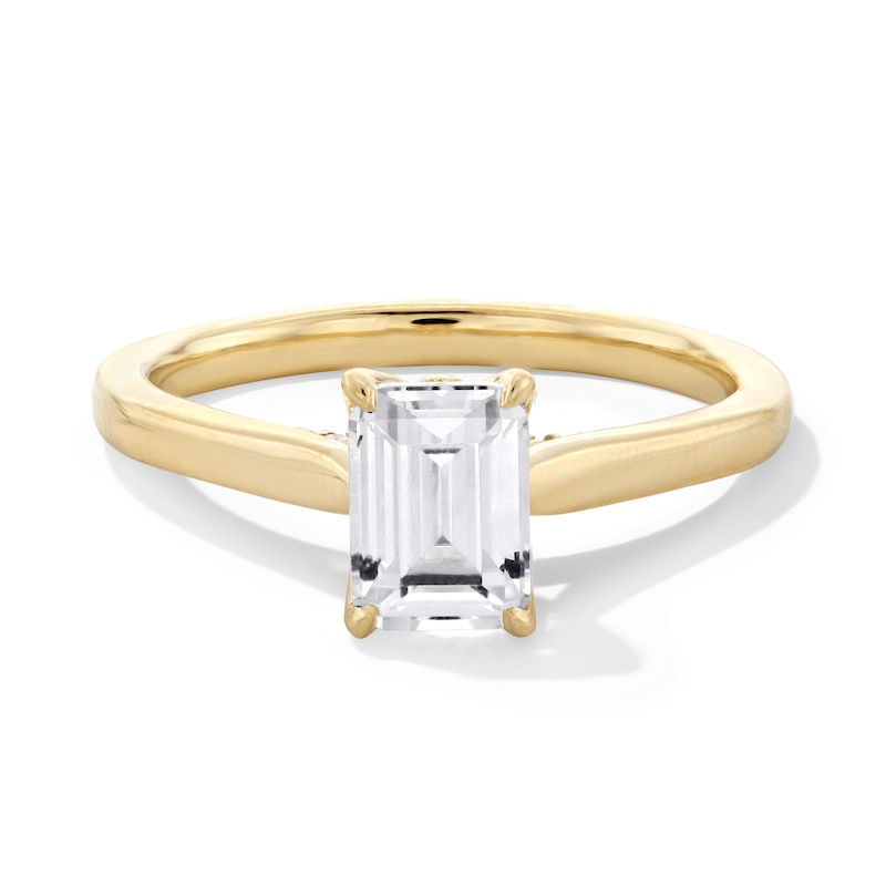 1.06 CT. T.W. Emerald-Cut Canadian Certified Centre Diamond Solitaire Engagement Ring in 18K Gold (I/SI2)