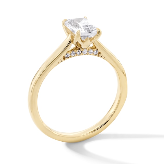 1.06 CT. T.W. Emerald-Cut Canadian Certified Centre Diamond Solitaire Engagement Ring in 18K Gold (I/SI2)