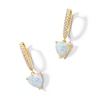 Thumbnail Image 1 of 6.0mm Heart-Shaped Lab-Created Opal and 0.115 CT. T.W. Diamond Hoop Drop Earrings in 10K Gold