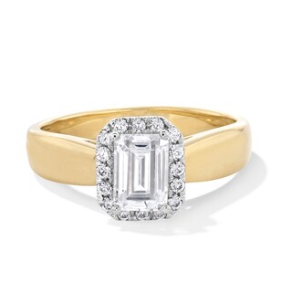 0.90 CT. T.W. Emerald-Cut Canadian Certified Centre Diamond Frame Engagement Ring in 14K Gold (I/I1)