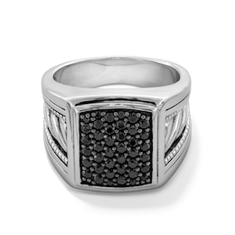 Black Sapphire Antique-Finish Vintage-Style Cushion Ring in Sterling Silver