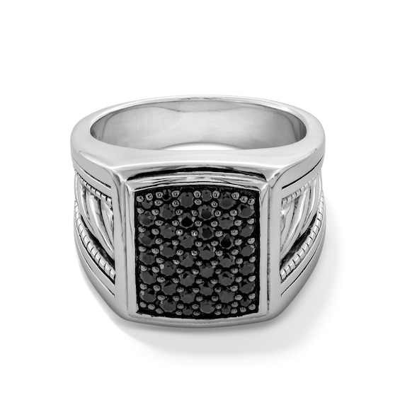 Black Sapphire Antique-Finish Vintage-Style Cushion Ring in Sterling Silver