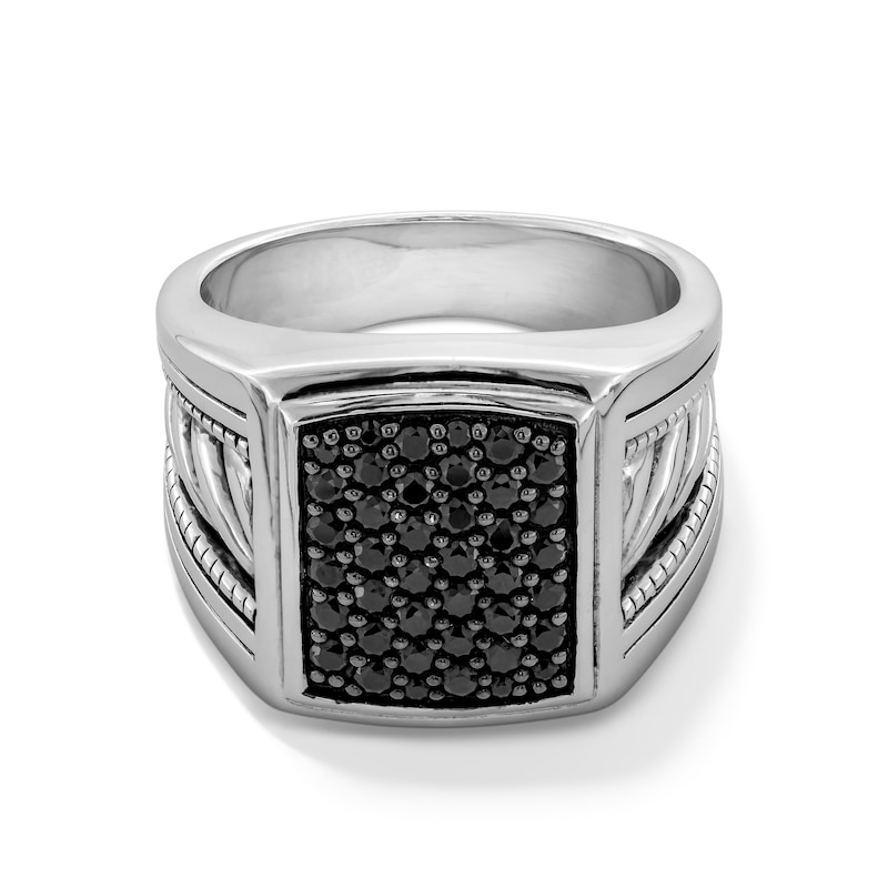 Main Image 1 of Black Sapphire Antique-Finish Vintage-Style Cushion Ring in Sterling Silver