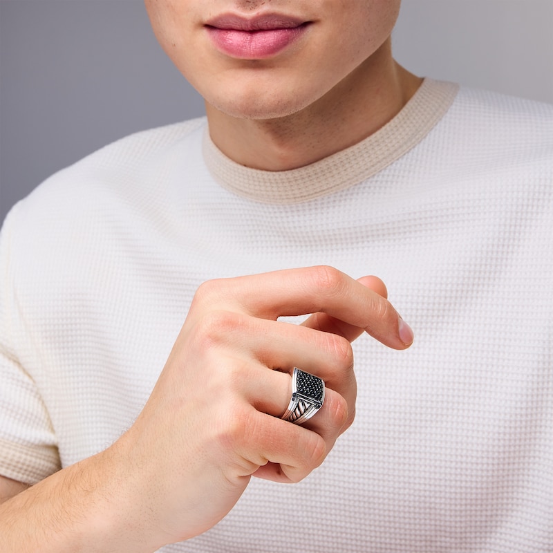 Main Image 2 of Black Sapphire Antique-Finish Vintage-Style Cushion Ring in Sterling Silver