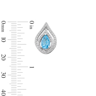 Pear-Shaped Swiss Blue Topaz and White Lab-Created Sapphire Double Frame Stud Earrings in Sterling Silver