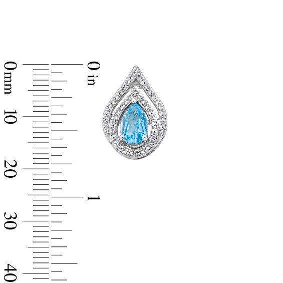 Pear-Shaped Swiss Blue Topaz and White Lab-Created Sapphire Double Frame Stud Earrings in Sterling Silver